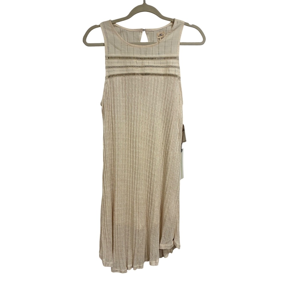 O'Neill Maja Sleeveless Ribbed Lace Trim Mini Dress Cream White SU7416002 M - Picture 2 of 10